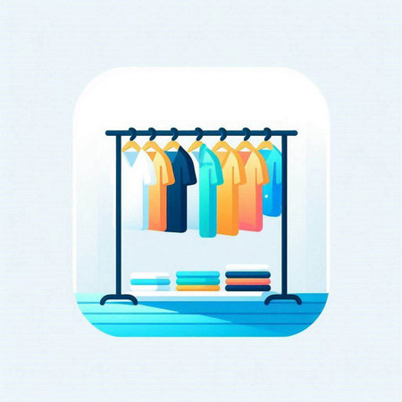 Wardrobe rack with clothes. Vector illustration in flat design style.のイラスト素材
