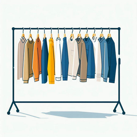 Illustration of a hanger with different clothes. Vector illustration.のイラスト素材