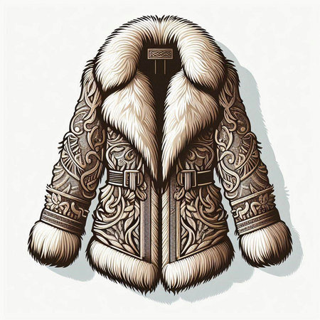 Viking fur coat with ornament. Vector illustration for your design.のイラスト素材