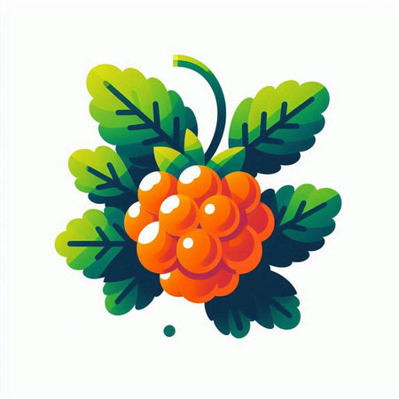 Raspberry with green leaves on a white background. Vector illustration.のイラスト素材