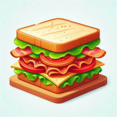 Sandwich with ham, cheese, tomato and lettuce. Vector illustration.のイラスト素材