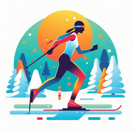 Cross-country skiing and snowboarding in the mountains. Vector illustration.のイラスト素材