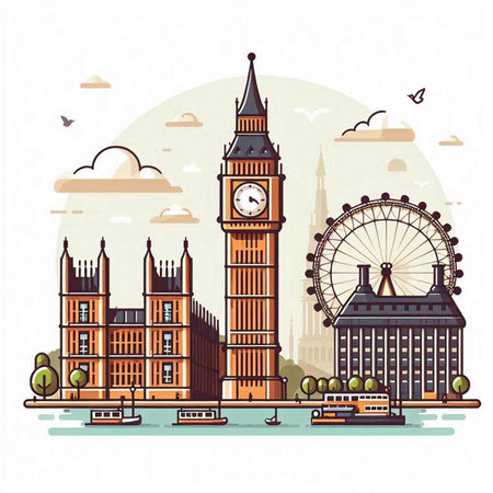 Big Ben, London, United Kingdom. Vector illustration in flat styleのイラスト素材