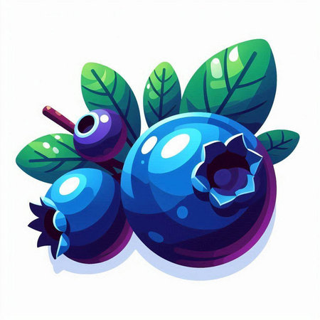 Blueberry with leaves and berries on white background. Vector illustration.のイラスト素材