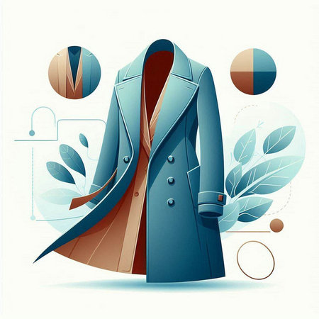 Vector illustration of a coat on a background of geometric shapes and plantsのイラスト素材