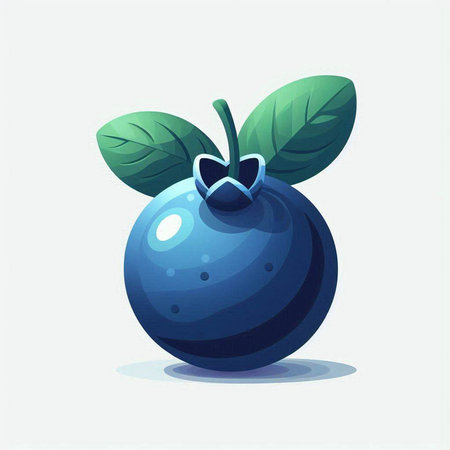 Blueberry with leaves isolated on white background. Vector illustration in cartoon style.のイラスト素材
