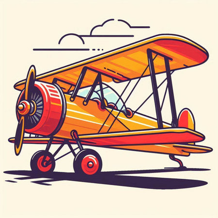 Hand drawn vintage airplane. Vector illustration isolated on white background. Design element for poster, card, banner.のイラスト素材