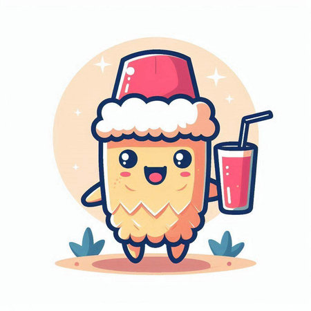 Cute cartoon ice cream character with santa claus hat, vector illustrationのイラスト素材