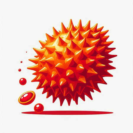 Illustration of a virus with blood drops on a white background.のイラスト素材