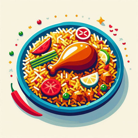 Pilaf with chicken and vegetables. Vector illustration for your design.のイラスト素材