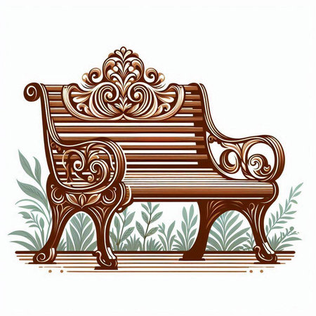 Wooden bench in the style of Baroque. Vector illustration.のイラスト素材