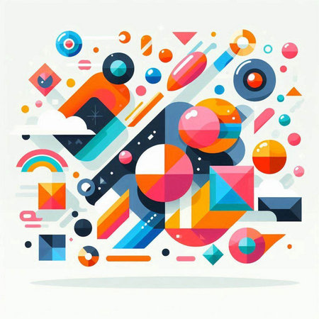 Abstract colorful geometric composition with circles, lines and dots. Vector illustration.のイラスト素材