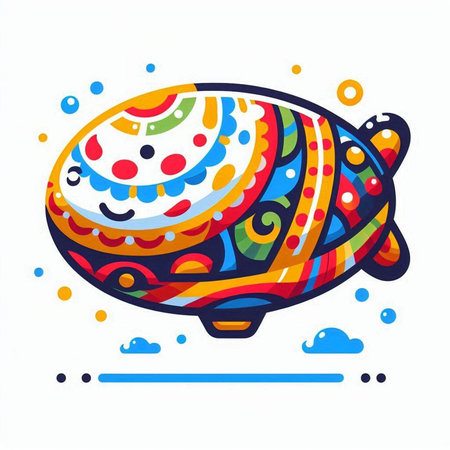 Vector illustration of a stylized zeppelin with colorful pattern on a white backgroundのイラスト素材