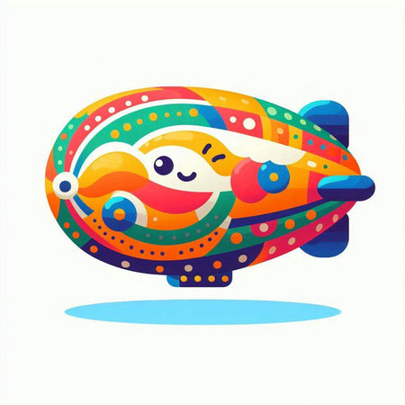 Illustration of funny cartoon airship with colorful pattern on white backgroundのイラスト素材
