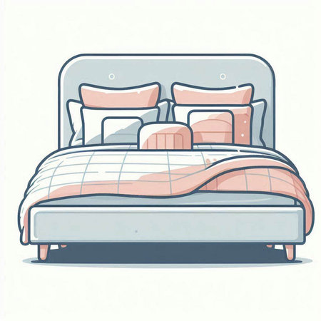 Vector illustration of a double bed with pillows in a flat style.のイラスト素材