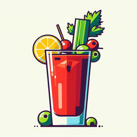 Cocktail with olives and celery. Vector illustration.のイラスト素材