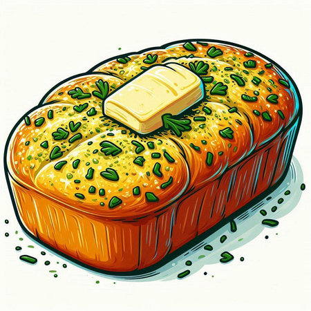 Illustration of a loaf of bread with butter and pistachiosのイラスト素材