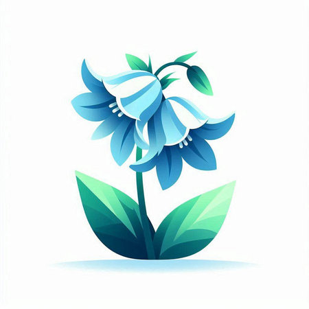 Blue flower with green leaves on a white background, vector illustration.のイラスト素材