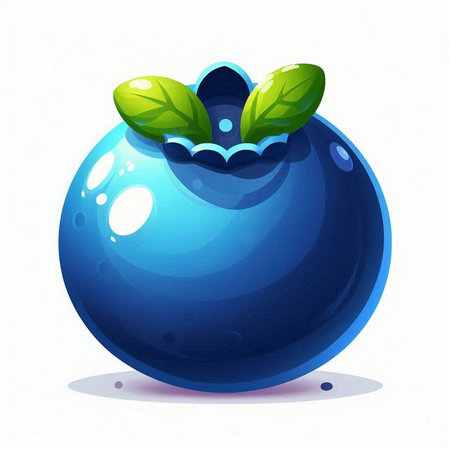 Illustration of a blue apple with green leaves on a white backgroundのイラスト素材