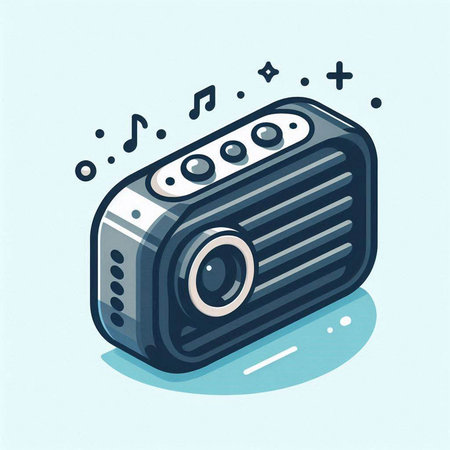 Retro radio isolated on blue background. Vector illustration in cartoon style.のイラスト素材