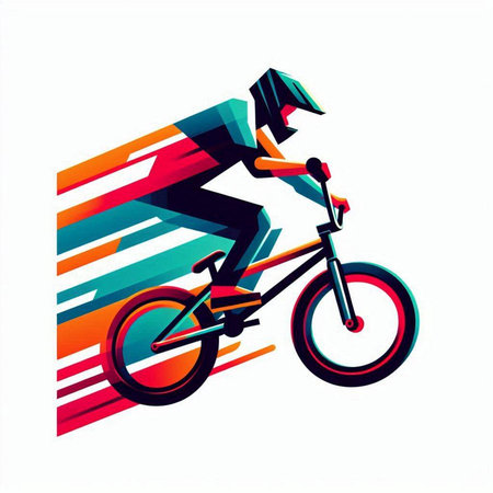 Cyclist riding bicycle, extreme sport, colorful vector illustration.のイラスト素材