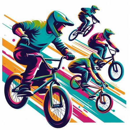 Bmx rider performing tricks, vector illustration. Sport and extreme theme.のイラスト素材