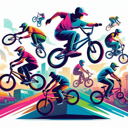 bicyclists in action on the road. vector illustration.のイラスト素材