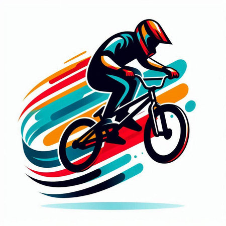 Cyclist on the race track, abstract vector art illustration.のイラスト素材