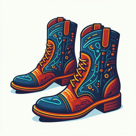 Vector illustration of a pair of cowboy boots with ornaments.のイラスト素材