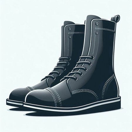 Black leather boots on a white background. Vector illustration. Eps 10.のイラスト素材