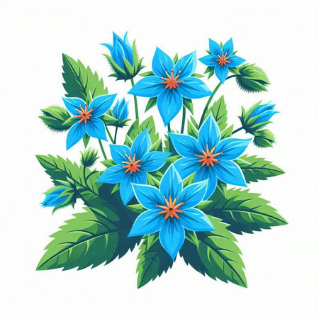 Bouquet of blue flowers on a white background. Vector illustration.のイラスト素材