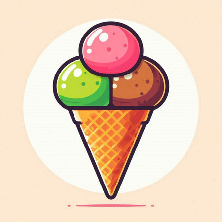 Colorful ice cream in a waffle cone. Vector illustration.のイラスト素材