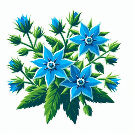 Illustration of a bouquet of blue flowers on a white backgroundのイラスト素材