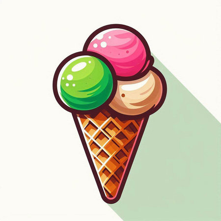 Ice cream cone with two balls of different colors. Vector illustration.のイラスト素材