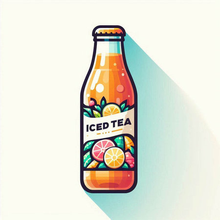 Illustration of a bottle of ice tea with lemon and grapefruitのイラスト素材