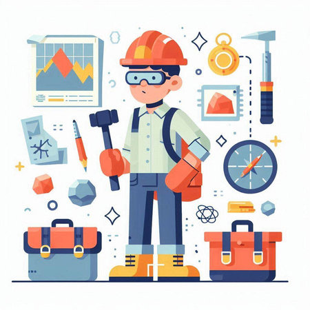 Engineer with tools. Vector illustration in flat cartoon style isolated on white background.のイラスト素材