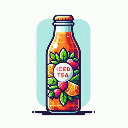 Vector illustration of a bottle of fruit juice with strawberries and mint.のイラスト素材