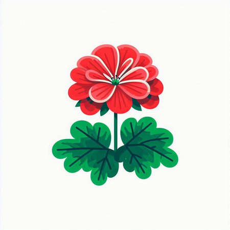 Red geranium flower isolated on white background. Hand drawn vector illustration.のイラスト素材