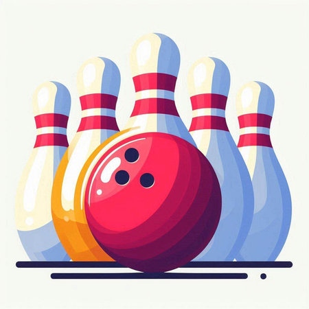 Bowling ball and pins. Vector illustration in flat cartoon style.のイラスト素材