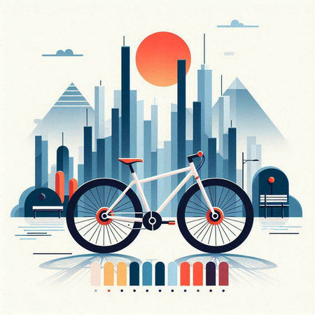 Bicycle on the background of the modern city. Vector illustration.のイラスト素材