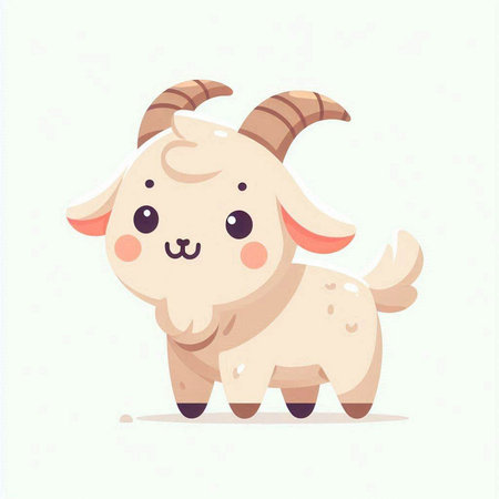 Cute cartoon goat. Vector illustration of a goat with horns.のイラスト素材