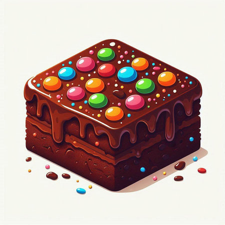 Illustration of chocolate cake with multicolored dragee.のイラスト素材