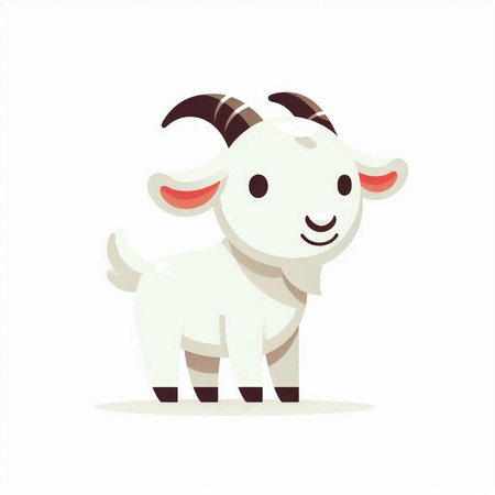 White goat on white background. Cute cartoon character. Vector illustration.のイラスト素材