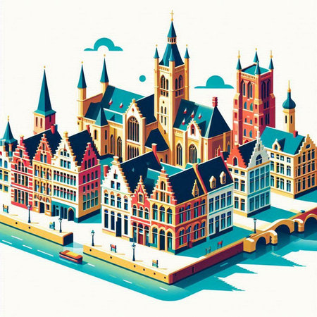 Cityscape of Amsterdam. Vector illustration in retro style. Eps 10.のイラスト素材