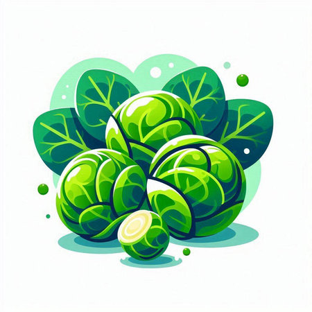 Brussels sprouts with green leaves on white background. Vector illustration.のイラスト素材