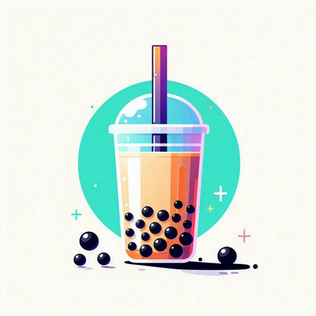 Tapioca pearls bubble tea in plastic cup. Vector illustration.のイラスト素材