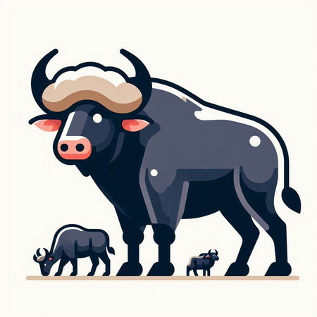 Cartoon buffalo. Vector illustration in flat style. Farm animal.のイラスト素材
