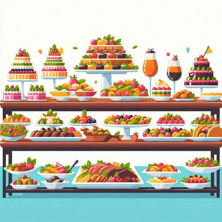 Set of fruit and berry desserts. Vector illustration in cartoon styleのイラスト素材