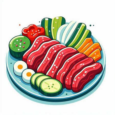 Illustration of Sushi Roll with Vegetables and Sashimiのイラスト素材