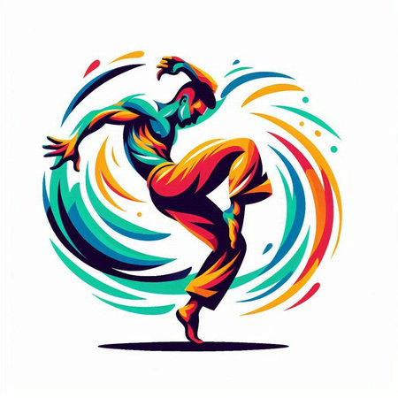 illustration of a dancer on a white background with a colorful backgroundのイラスト素材